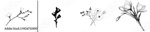 Botanical icon vector illustration featuring various floral designs in a minimalist style for use in digital projects