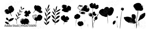 Black silhouette flower icons in a seamless vector illustration design for digital art or print projects