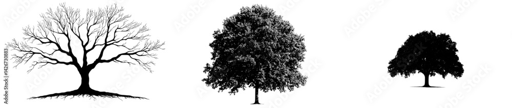 Fototapeta premium Modern illustration of a black and white tree in woodcut engraving style