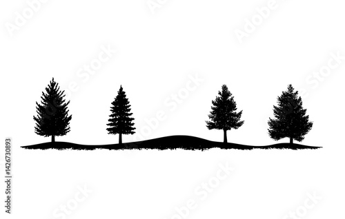 A set of modern illustrations featuring nature and forest scenes, rendered in a hand-drawn line art style