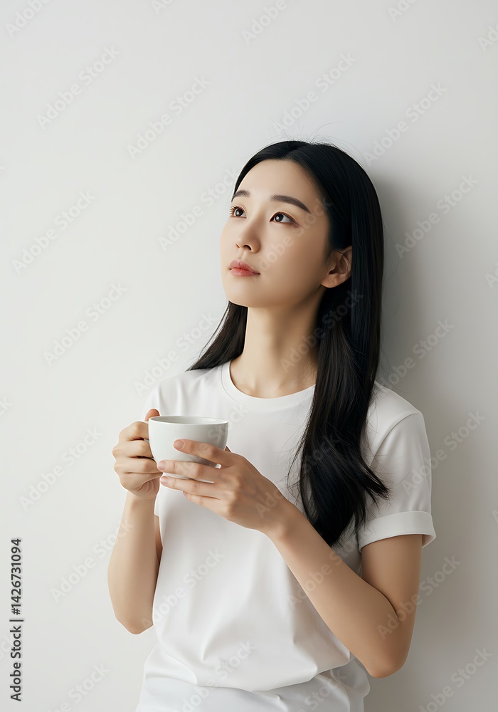 Woman Holding a Cup of Tea and Thinking Woman Holding a Cup of Tea and Thinking