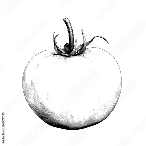 The hand drawn vintage modern sketch drawing features a detailed composition of tomato vegetables