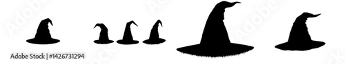 A minimalist representation of a witch's hat, symbolizing magic and Halloween, set against a plain white backdrop