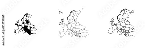 A hand drawn map of Europe, featuring the continent's silhouette and stylized border contours