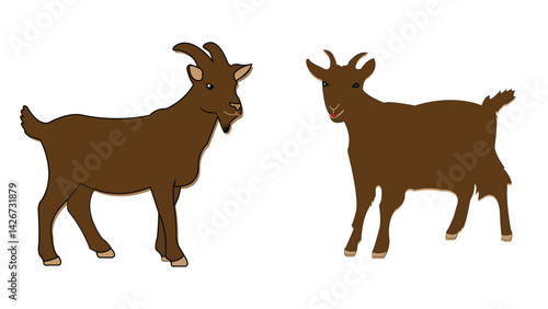 Cartoon Brown Goats Illustration – Male and Female Goat Vector Clipart
