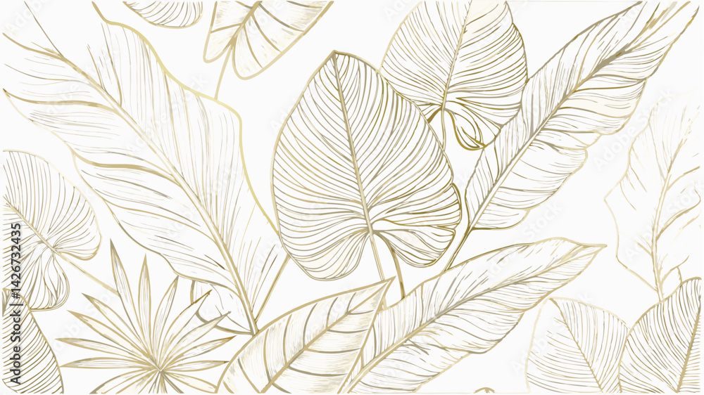 Fototapeta premium vector art deco gold leaves pattern line plant fo (1).eps