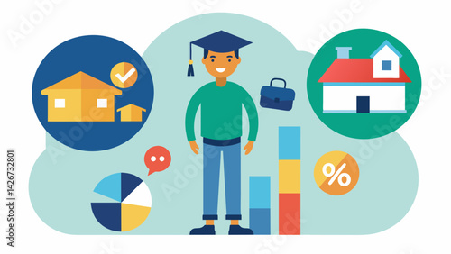 A graphic showing the percentage of a persons income that goes towards student loan payments at different stages of their life highlighting the strain. Vector illustration