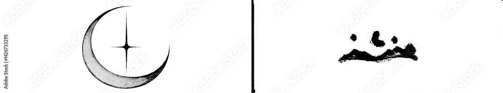 A single, unbroken line drawing featuring the Moon and a star, accompanied by a Ramadan Kareem banner rendered in a simple linear style, incorporating symbols of sleep and night with a crescent, all A single, unbroken line drawing featuring the Moon and a star, accompanied by a Ramadan Kareem banner rendered in a simple linear style, incorporating symbols of sleep and night with a crescent, all