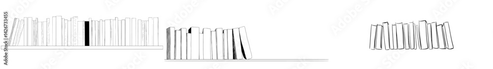 A hand-drawn sketch of a bookshelf in black and white, rendered in a vintage engraved style A hand-drawn sketch of a bookshelf in black and white, rendered in a vintage engraved style