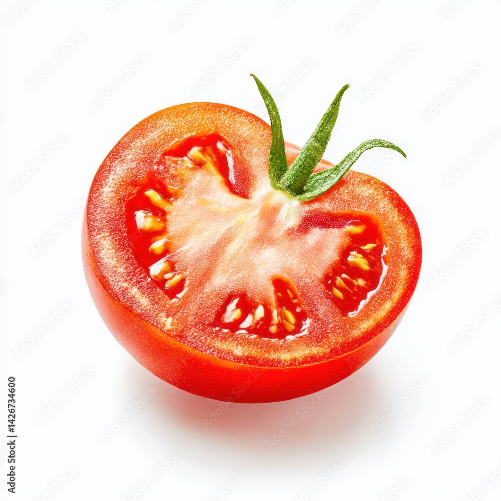 Tomato half close up fresh vegetable food healthy eating red color isolated on white background Tomato half close up fresh vegetable food healthy eating red color isolated on white background