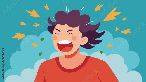A person uses humor to diffuse their anger making light of a frustrating situation and choosing to laugh instead of getting heated.. Vector illustration