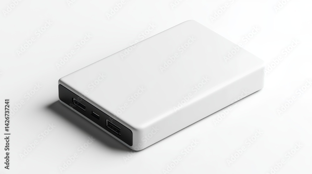 A portable power bank charger isolated on a pure white background, realistic lighting and shadow, ideal for cut-out and compositing A portable power bank charger isolated on a pure white background, realistic lighting and shadow, ideal for cut-out and compositing