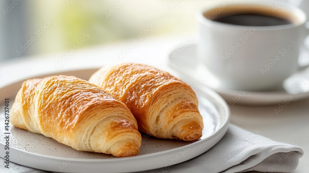 Warm pain au chocolat on a plate, paired with espresso and soft natural sunlight Warm pain au chocolat on a plate, paired with espresso and soft natural sunlight