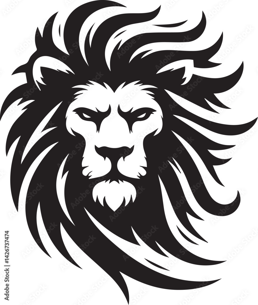 Fototapeta premium Fierce Lion Head Vector – Bold Tribal Tattoo & Logo Design