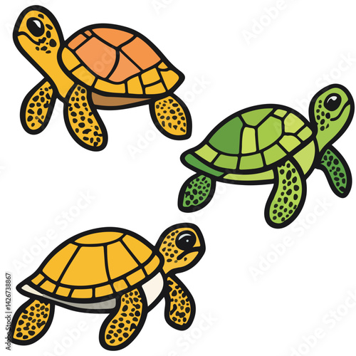 turtle, reptile, vector, transparent background, various