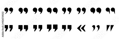 Collection of quotation mark icons with flat models. Vector Illustration