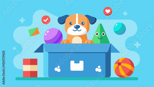 A customizable toy box app where you can add your pets favorite toys for them to play with.. Vector illustration