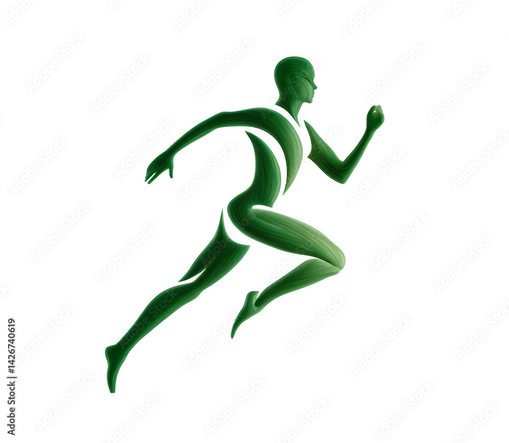 Dynamic green figure in motion depicting speed and athleticism Dynamic green figure in motion depicting speed and athleticism