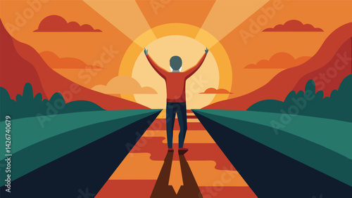 A person overcoming addiction facing each day with strength and perseverance and using their journey to help others on the same path.. Vector illustration