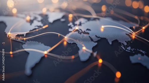 Global network connections shown on a world map. Concept for international business, global communication, and technology.