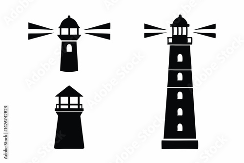 set of Lighthouse beam silhouette vector illustration