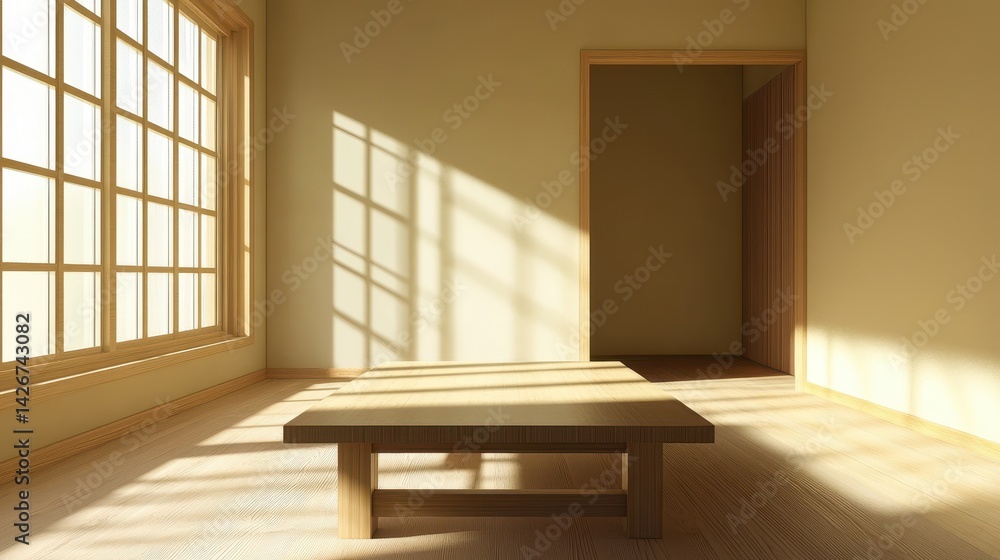 Fototapeta premium A clean and minimalistic view of a school study room, featuring simple furnishings and a sparse background, designed to create a focused and uncluttered environment for studying.