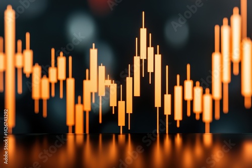 A vibrant candlestick chart representing market fluctuations with orange bars against a dark background, symbolizing financial trends and trading activities.
