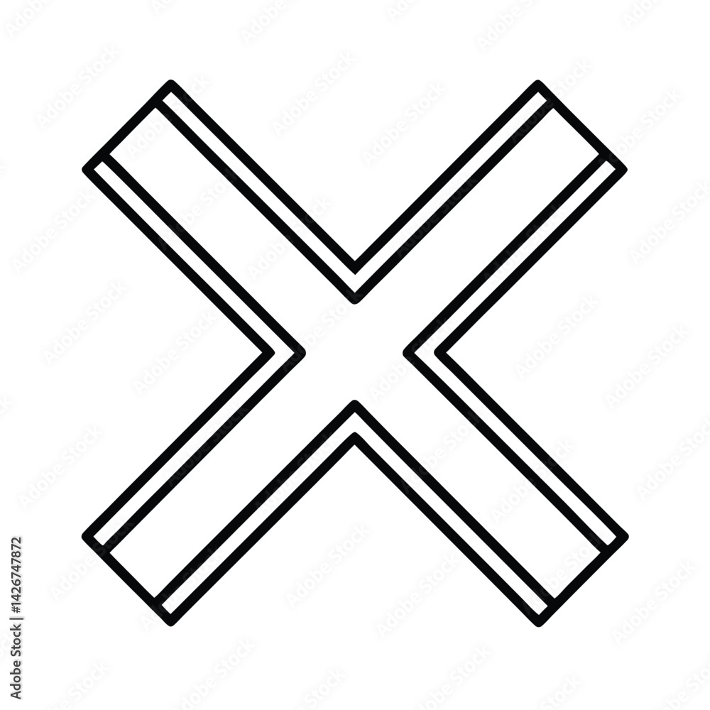 Double line x shape icon vector illustration in black and white Double line x shape icon vector illustration in black and white