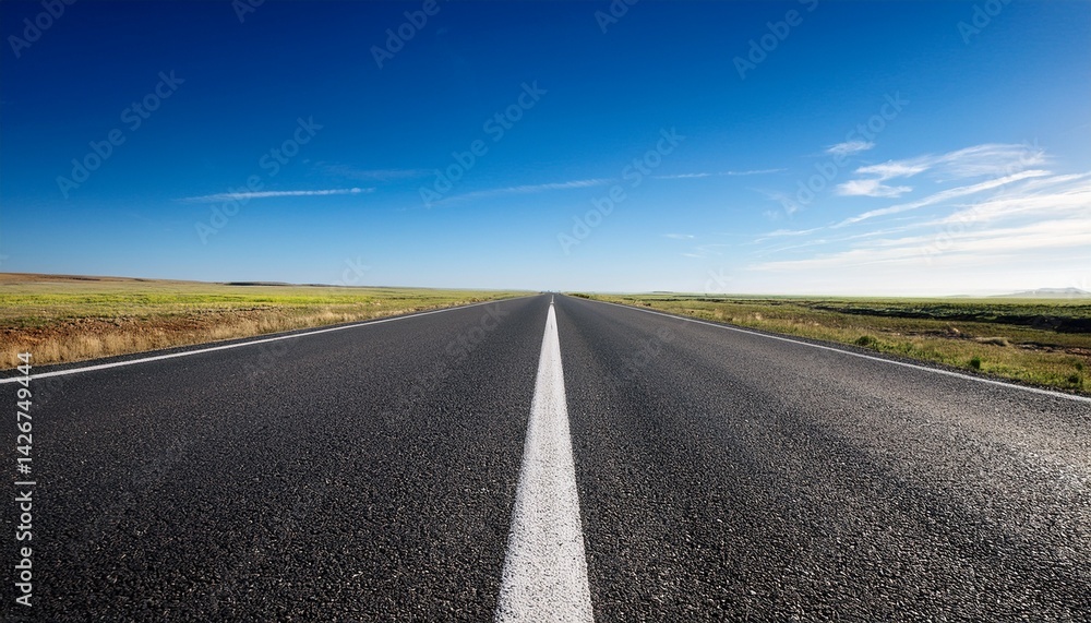 Naklejka premium a long road with a clear blue sky above it