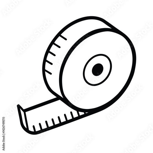 Line art illustration of a tape measure for tailoring and sewing projects on white background