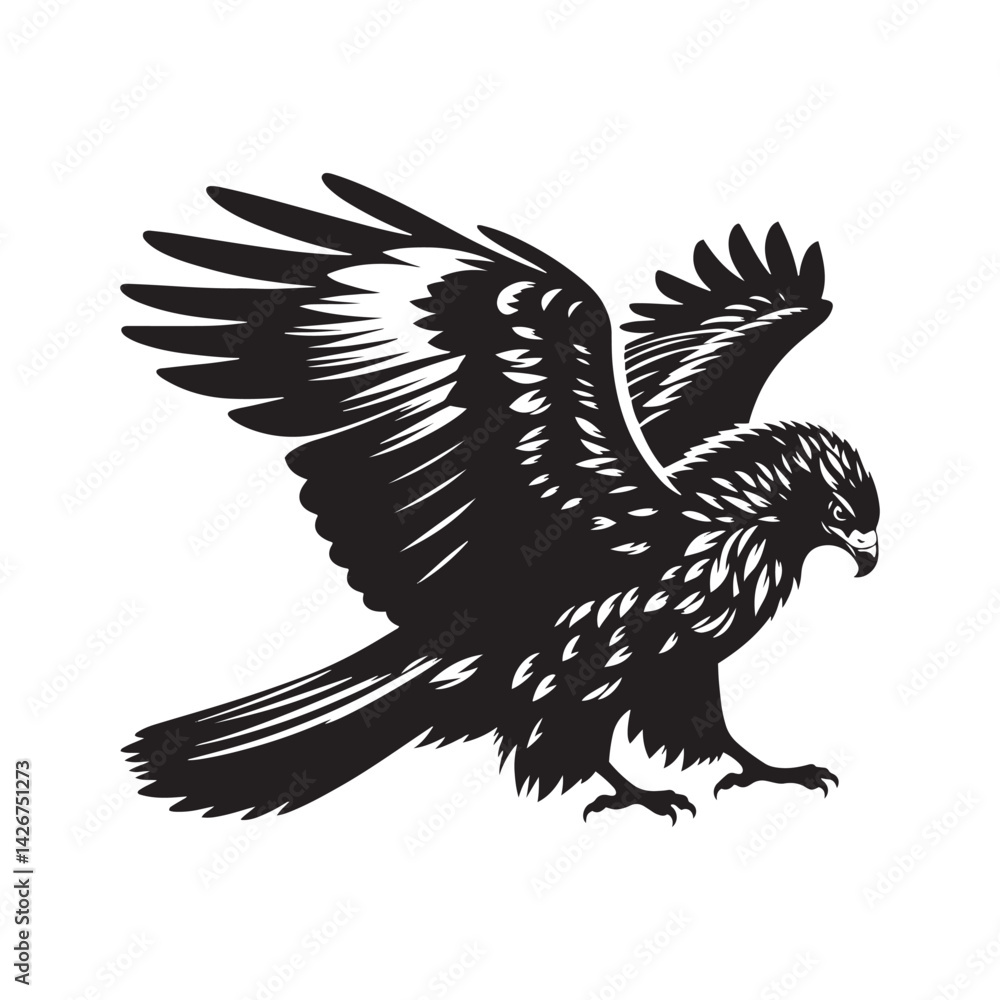 Fototapeta premium Minimal Buzzard Vector Silhouette - Buzzard Bird Illustration - Buzzard Art - Black and White Buzzard Design.