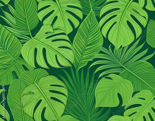 seamless pattern with green leaves