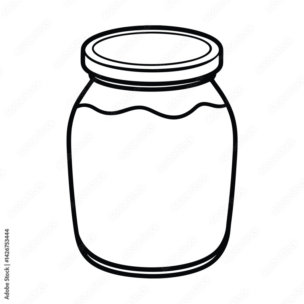 Simple line art illustration of a glass jar outline food container Simple line art illustration of a glass jar outline food container