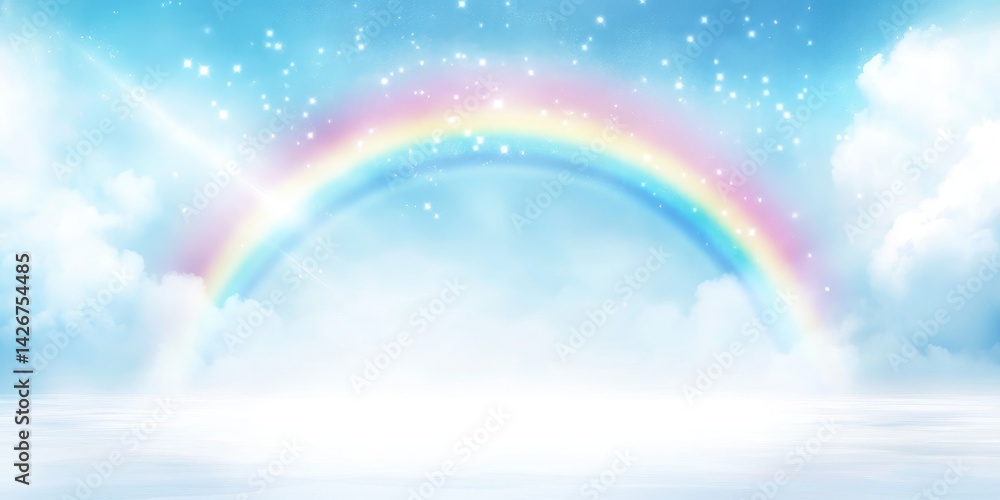 Pastel Rainbow Arching Over Dreamy Cloudscape Pastel Rainbow Arching Over Dreamy Cloudscape
