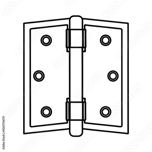 Simple line art illustration of an open door hinge hardware component