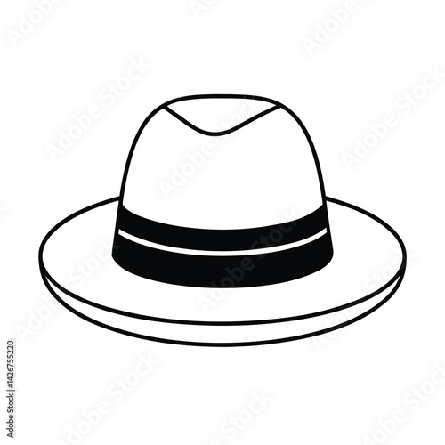 Vintage fedora hat outline illustration classic style icon fashion accessory isolated
