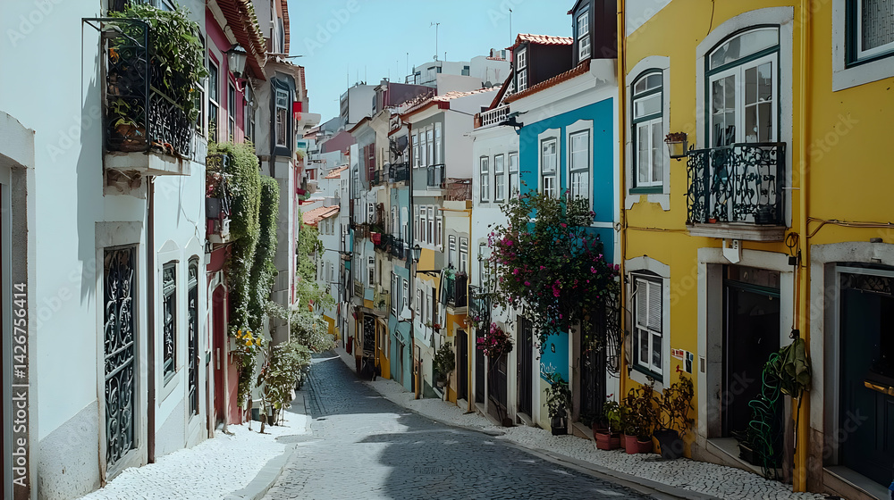 Obraz premium Colorful European Alleyway With Vibrant Buildings
