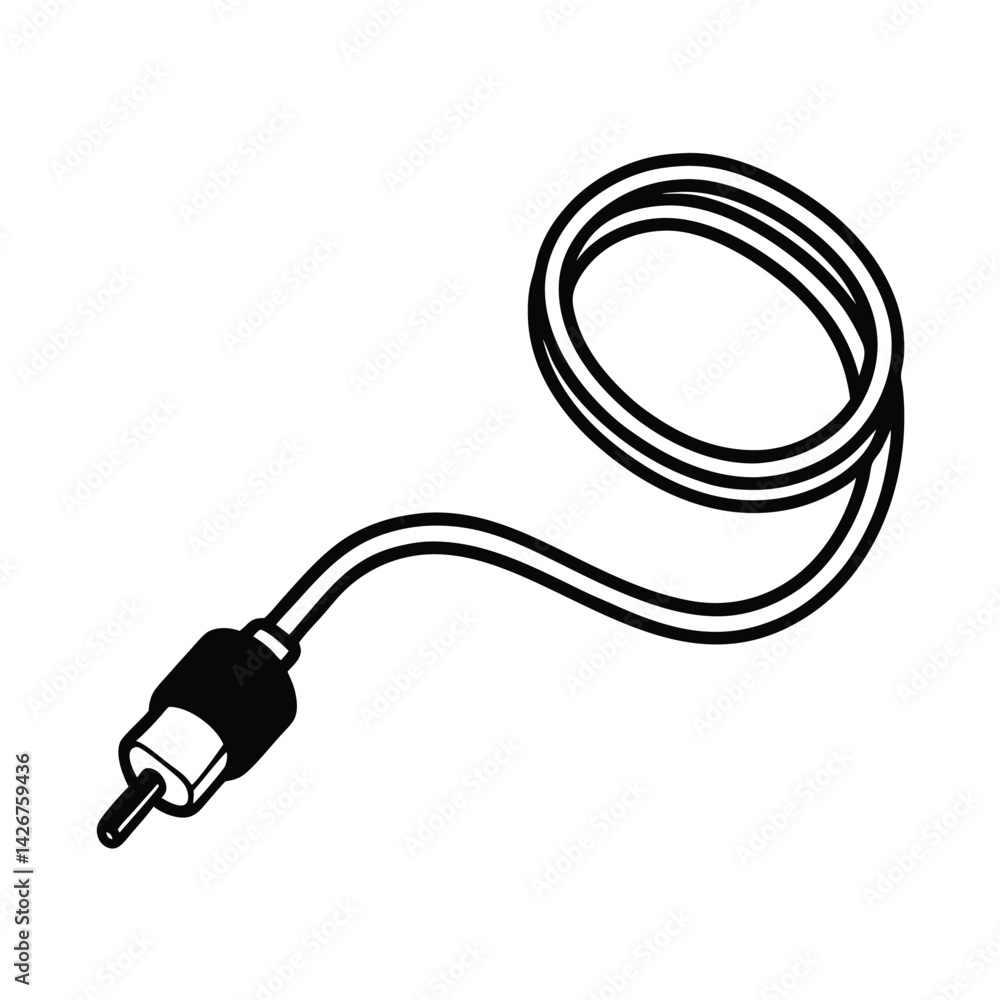 Rca cable vector illustration in black and white minimalist style for technology designs Rca cable vector illustration in black and white minimalist style for technology designs
