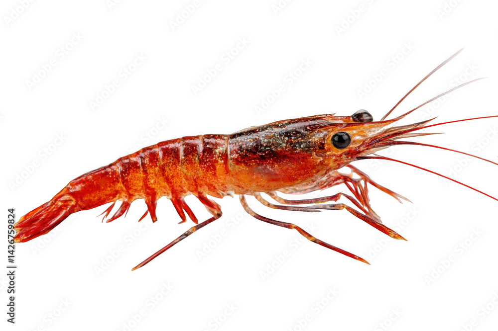 Isolated orange prawn close up view on transparent background Isolated orange prawn close up view on transparent background