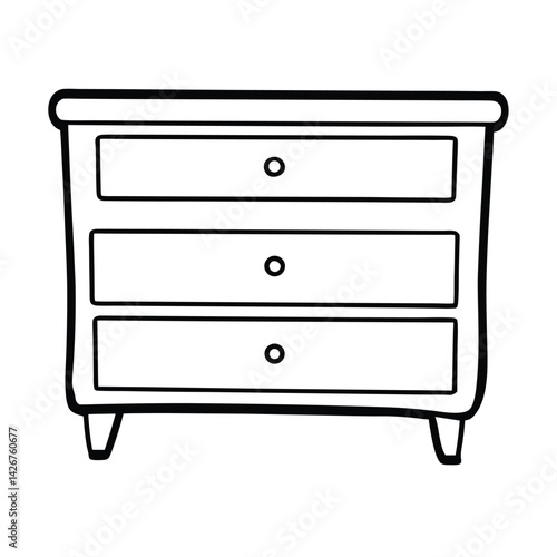 Simple chest of drawers outline illustration furniture with three drawers minimalist style