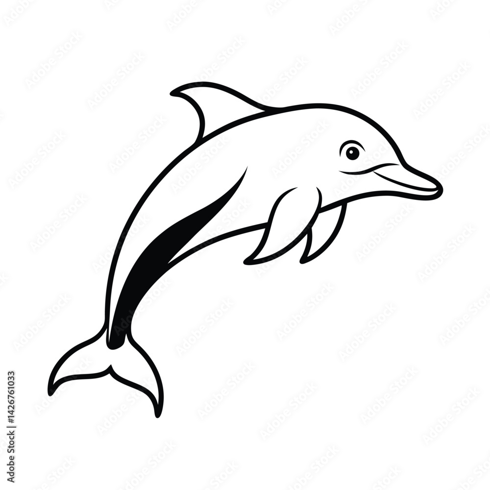 Fototapeta premium Dolphin outline vector illustration black and white aquatic mammal marine animal design
