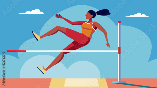 As she approaches the high jump bar the athlete visualizes her perfect form and propels herself over with grace and precision.. Vector illustration