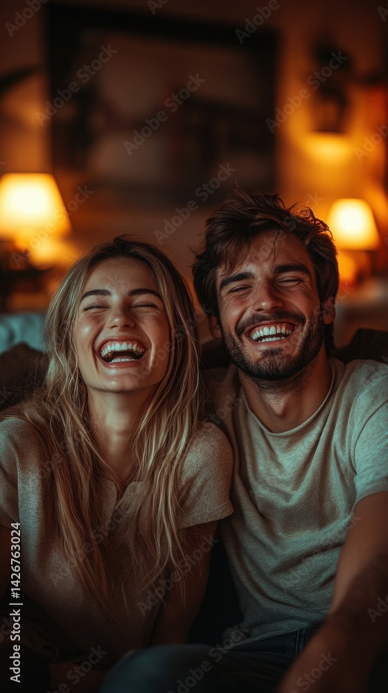 Joyful Couple Enjoying an Intimate Moment in Cozy Atmosphere Joyful Couple Enjoying an Intimate Moment in Cozy Atmosphere