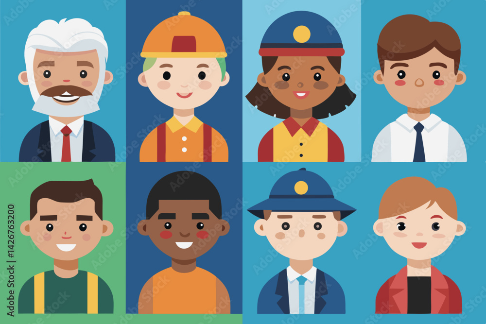 This set features diverse business people and funny cartoon characters, including men and women in office attire, perfect as vector icons and avatars for various business illustrations This set features diverse business people and funny cartoon characters, including men and women in office attire, perfect as vector icons and avatars for various business illustrations
