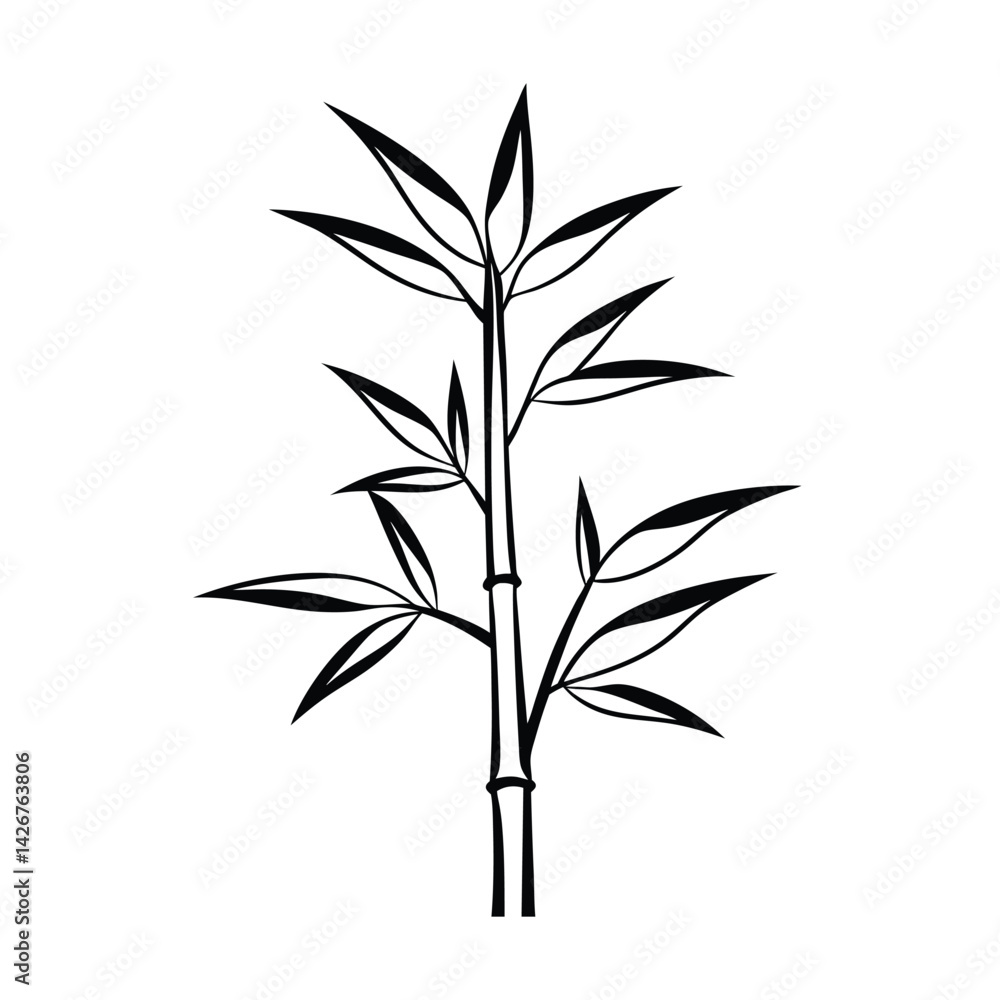 Obraz premium Bamboo stalk silhouette vector illustration asian inspired minimalist design natural element oriental