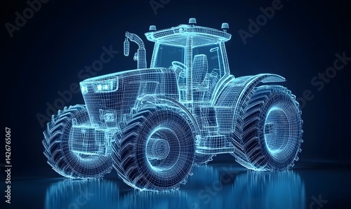 Digital Blueprint of Agricultural Powerhouse: A captivating digital blueprint showcases the intricate details of a modern tractor.