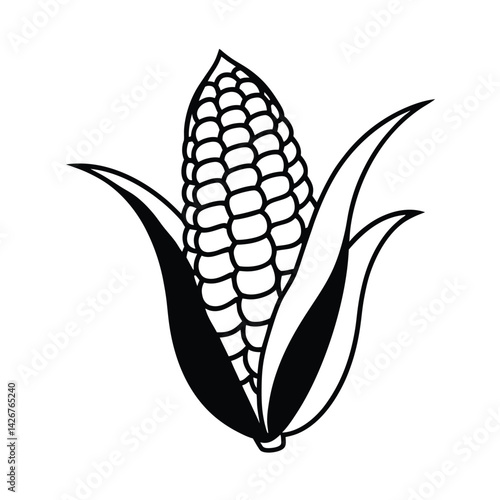 Simple black and white corn illustration perfect for fall harvest and thanksgiving elements