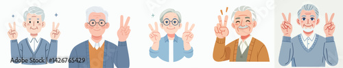 happy grandpa vector set with peace gesture