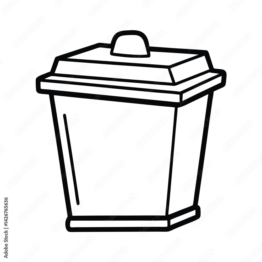 Simple black and white line drawing of a waste bin with lid Simple black and white line drawing of a waste bin with lid