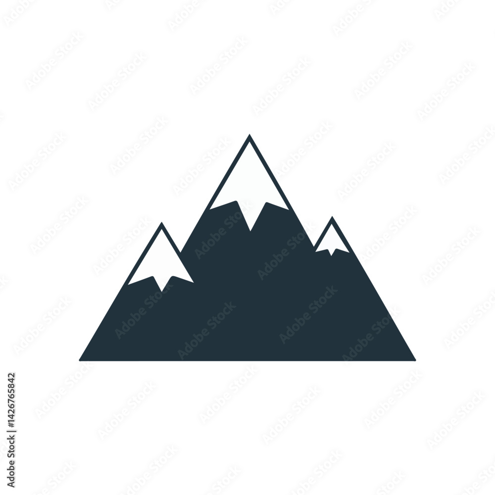 Flat Minimalist Mountain Icon with Snowy Peaks – Nature Landscape Symbol Design Flat Minimalist Mountain Icon with Snowy Peaks – Nature Landscape Symbol Design